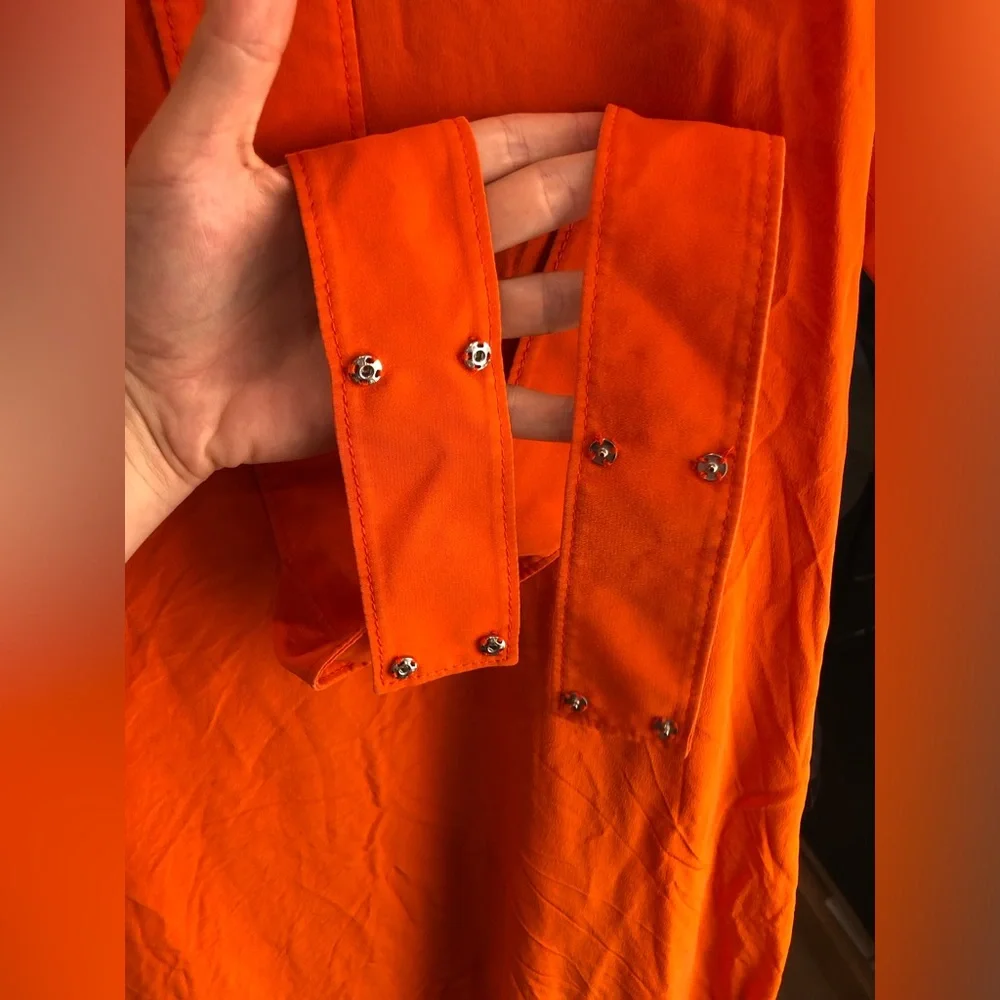 DOROTHEE SCHUMACHER Women’s Midi Silk Orange Dress With Waist Straps (XS, US 2) - Picture 6 of 12